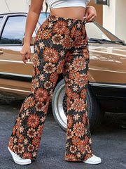 Women's Plus Floral Print High Rise Flared Leg Pants