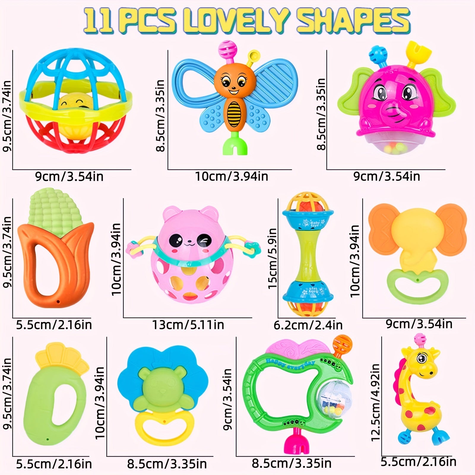 11pcs Baby Rattles Toys for 0-6 Months - Sensory Toy Set for Newborn Boy Girl