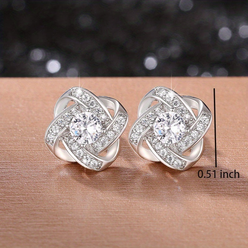 925 Silver Plated Zircon Flower Stud Earrings for Women