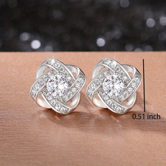 925 Silver Plated Zircon Flower Stud Earrings for Women