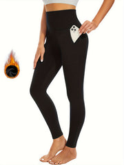 Women's Plush Lined Leggings With Pockets Thermal High Waist Yoga Pants