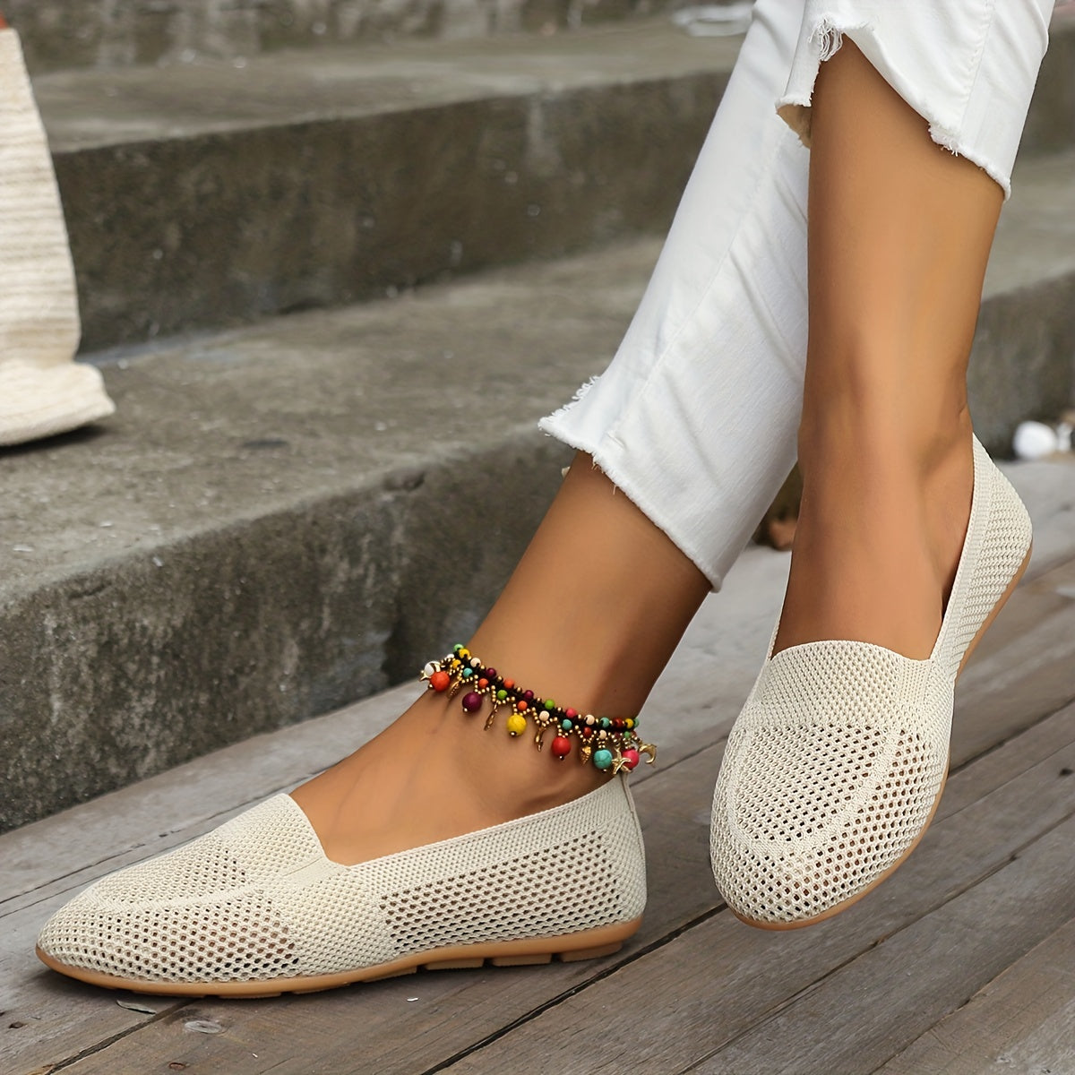 Women's Knitted Flat Shoes Slip On Loafers Casual Flats