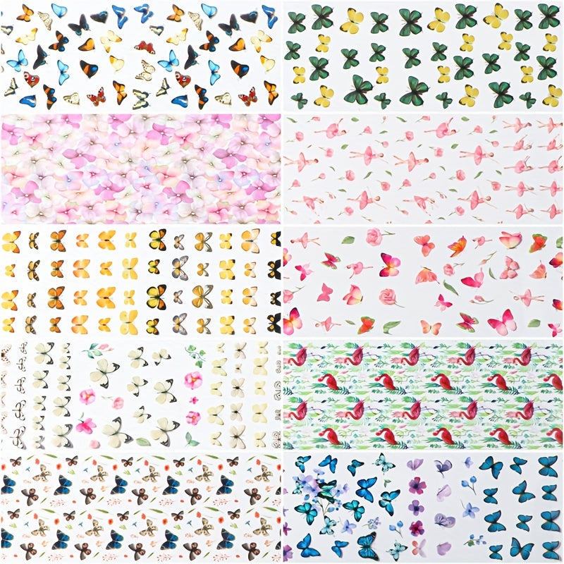 50 Sheet Butterfly Flower Nail Foil Stickers Self Adhesive Nail Art Decals