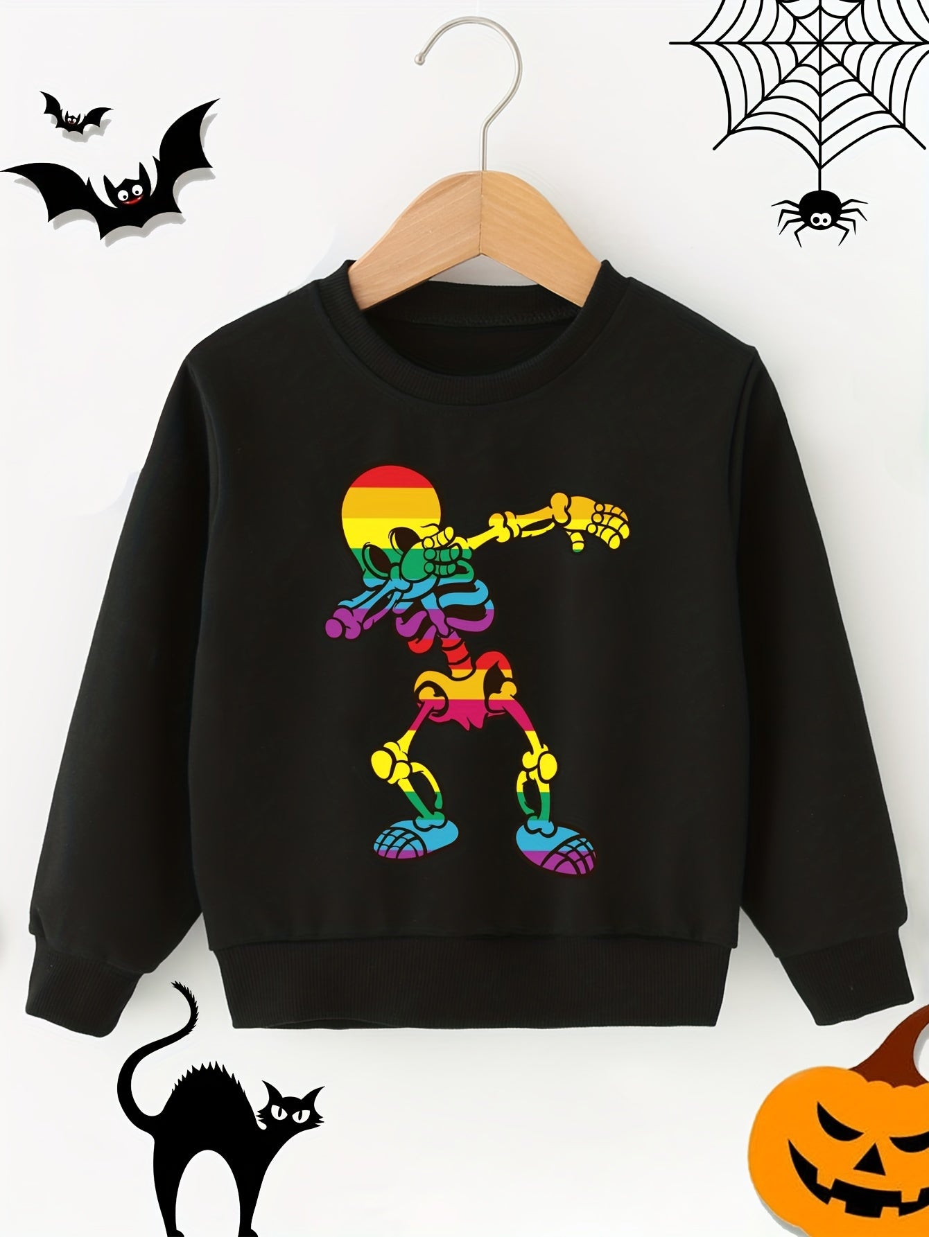 Girls' Gradient Skeleton Print Crew Neck Pullovers Soft Comfy Sweatshirt Tops