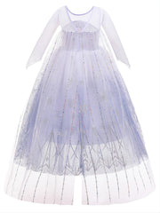 Girls Mesh Princess Dress Snowflake Print Cosplay Performance Party Costume