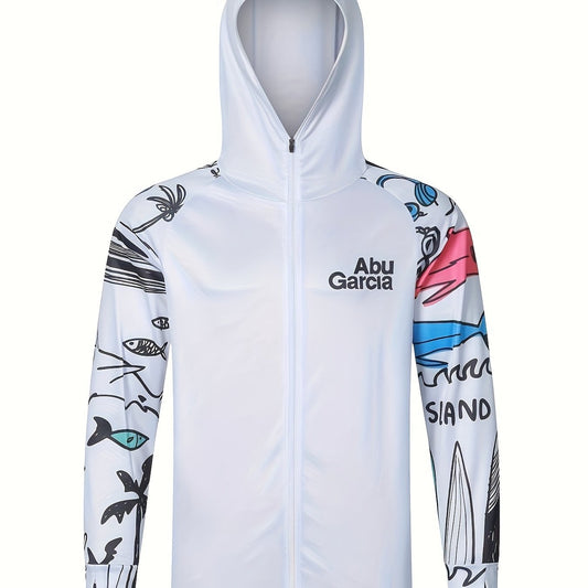 Men's Raglan Sleeve Fish Pattern Jacket Anti UV Sun Protection Fishing Hoodie