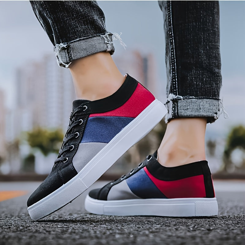 Men's Colorblock Canvas Lace-up Skate Shoes Walking Sneakers