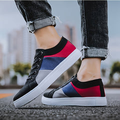 Men's Colorblock Canvas Lace-up Skate Shoes Walking Sneakers