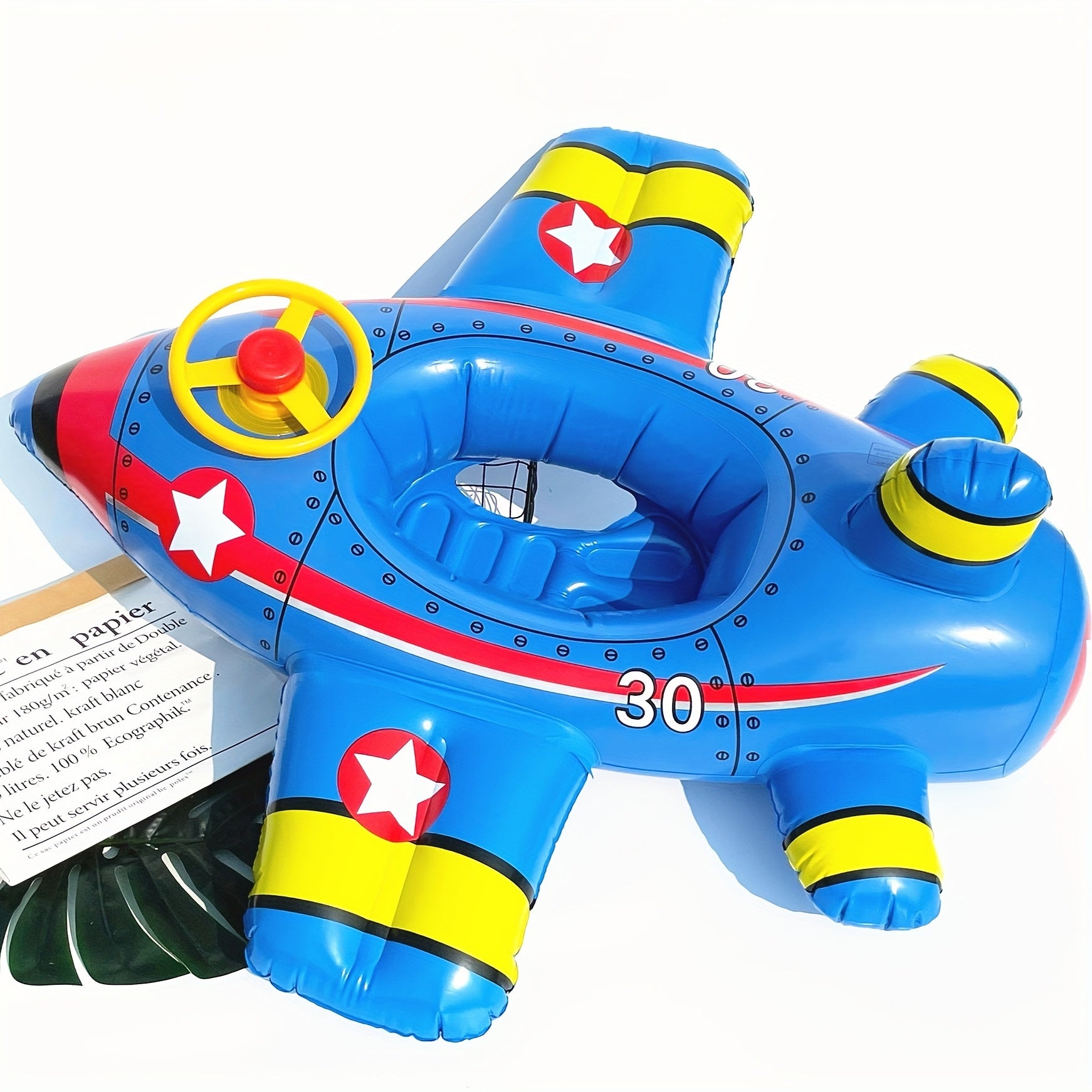 Inflatable Pool Float Boat with Steering Wheel Airplane Shaped
