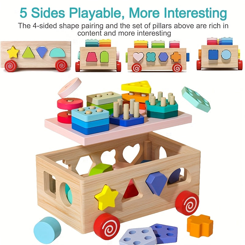 HIBOBI 12 Hole Colorful Column Toy with 3D Blocks