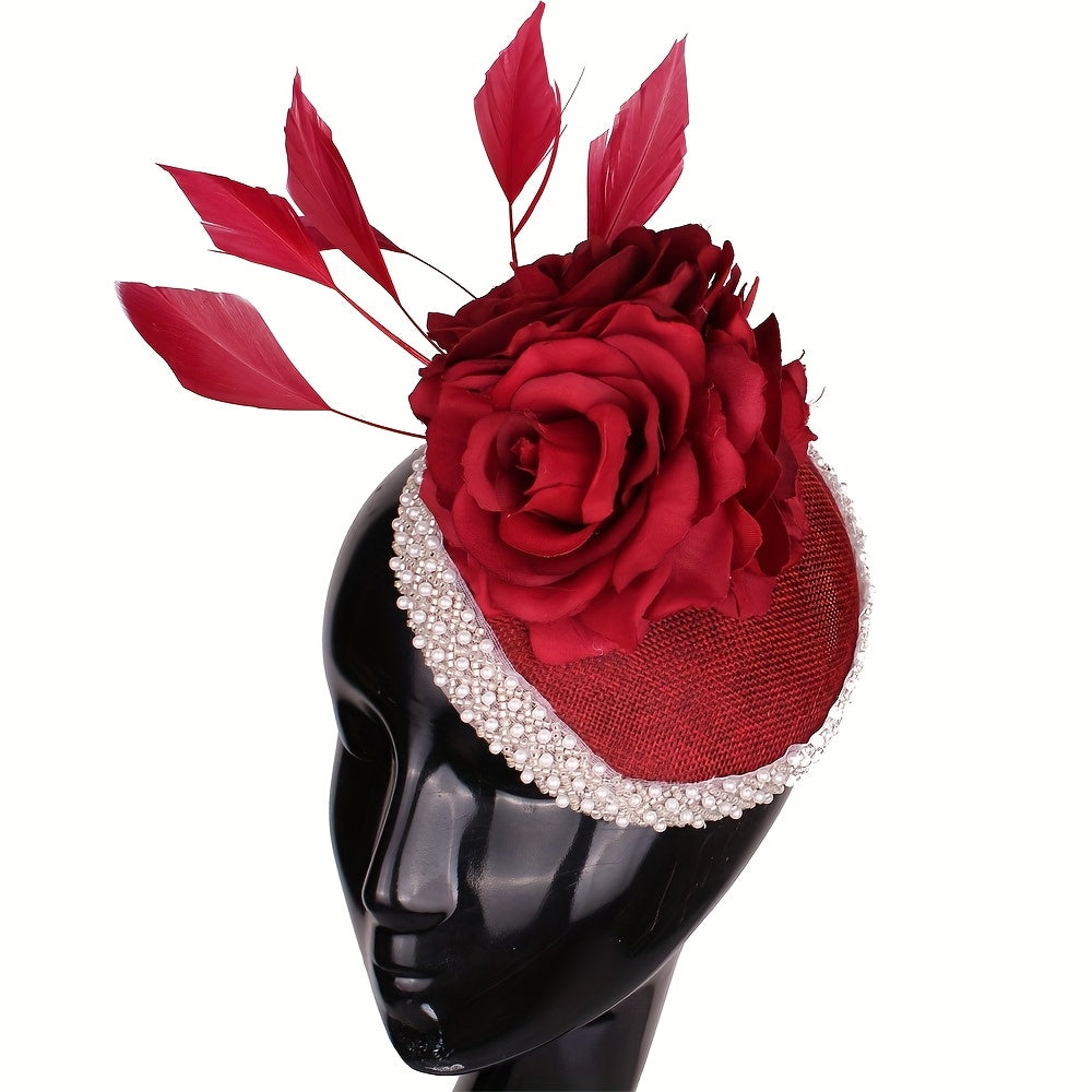 Vintage Rose Fascinator with Faux Pearl Lace Trim Toggle Closure