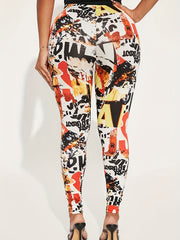  Casual Leggings Women's Plus Random Print High Rise Skinny Leggings