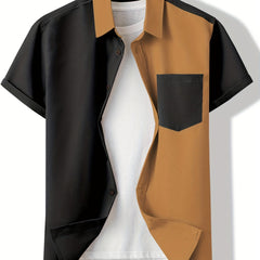 Casual Patchwork Block Short Sleeve Shirt Men's Hawaiian Shirt