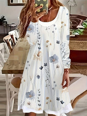  Colorblock Floral Print Long Sleeve Dress