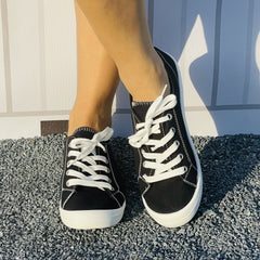 Women's Flat Canvas Shoes Comfortable & Lightweight Lace Up Sneakers Low Top