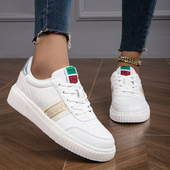 Women's Letter Graphic Lace-up Low Skate Shoes Comfy Outdoor Flats