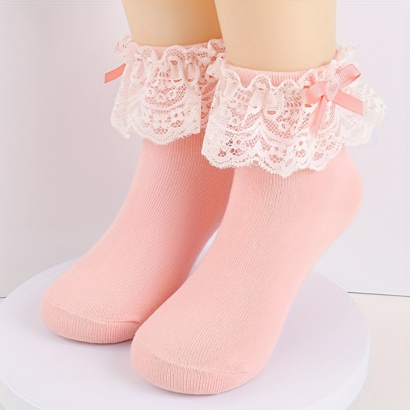 3 Pairs Girl Socks Love Bow Ruffled Princess Socks