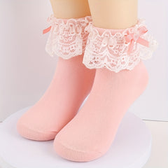 3 Pairs Girl Socks Love Bow Ruffled Princess Socks