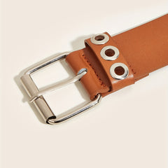 Square Pin Buckle PU Belt Rivet Eyelet Wide Waistband Unisex