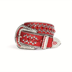 Red Rhinestone Skull Head Belt Punk Rivet Leather Belt