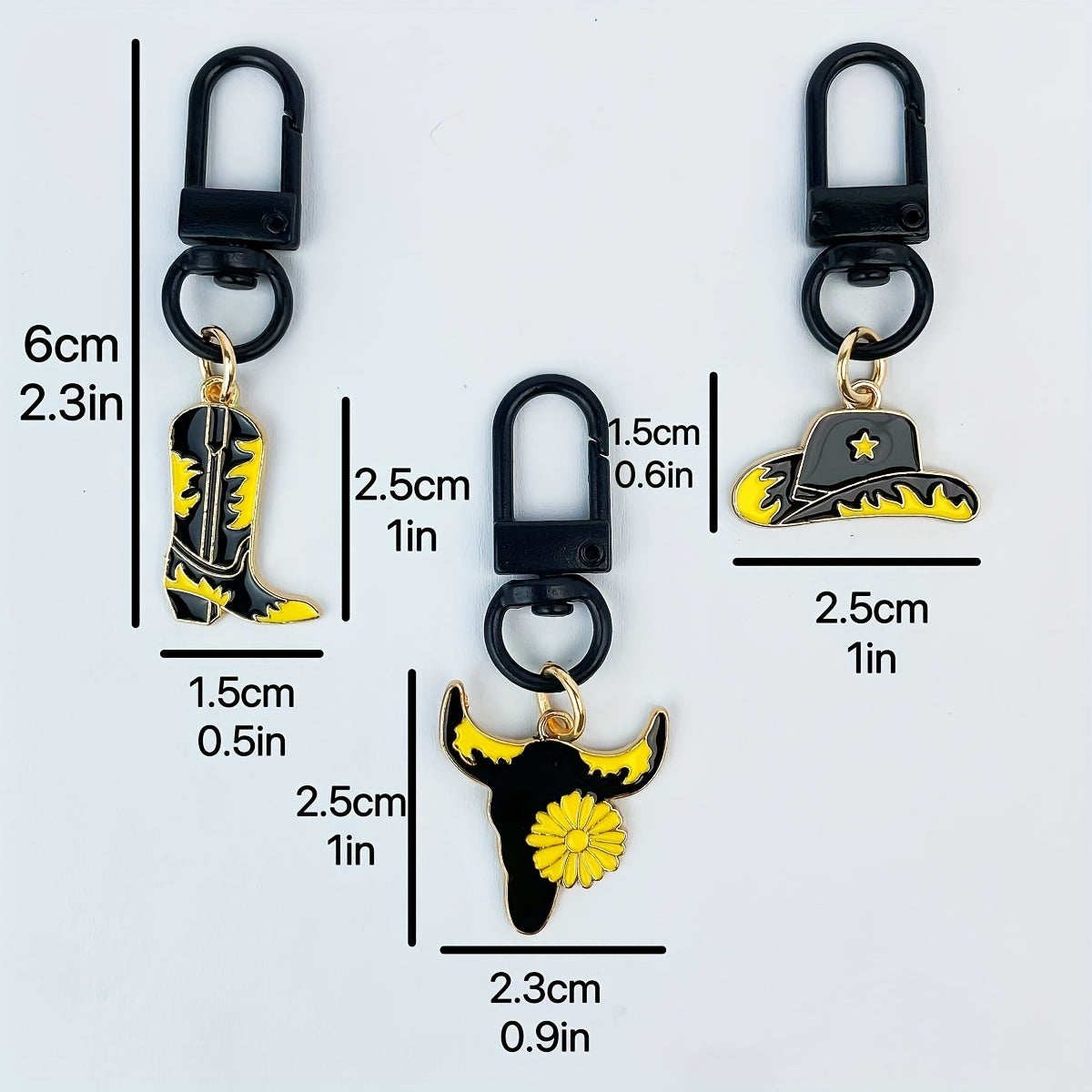 Alloy Pendant Keychain Set: Cowboy Hat, Boots, Bullhead Key Chain