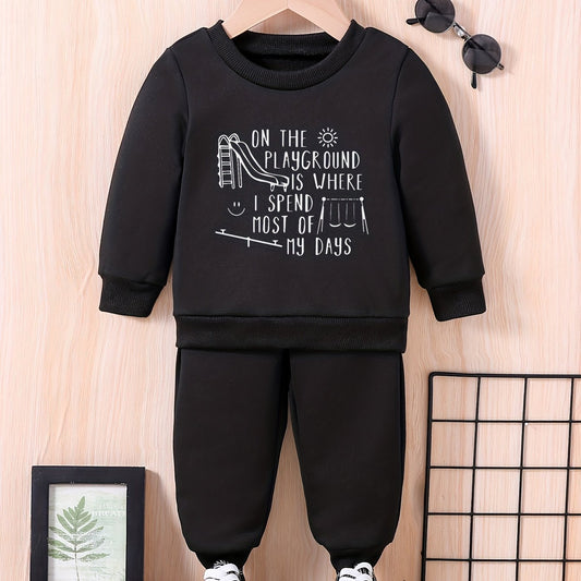 Baby Playground Letter Print Outfit Long Sleeve Sweatshirt Set
