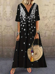 Women's Plus Floral Print V Neck Maxi Dress