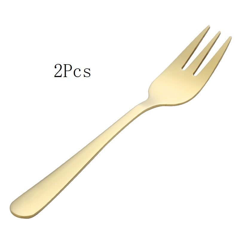 2pcs Golden Tea Fork Set Stainless Steel Small Fruit Fork Salad Fork