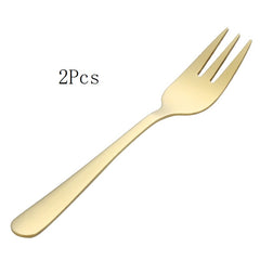 2pcs Golden Tea Fork Set Stainless Steel Small Fruit Fork Salad Fork