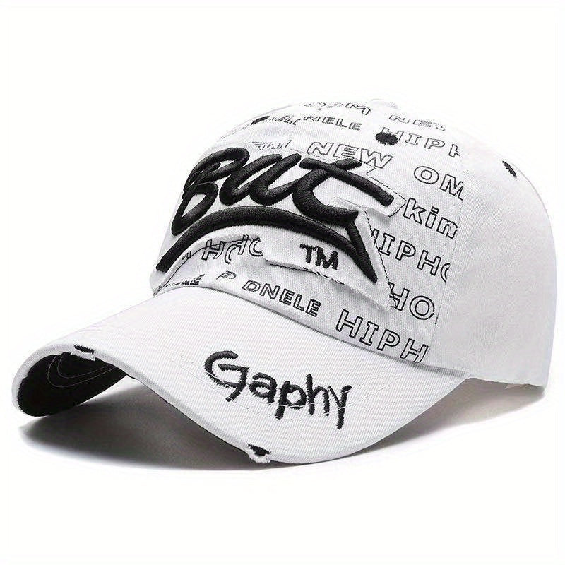 Letter Embroidery Ripped Baseball Cap Candy Cotton Sun Hat Lightweight Unisex