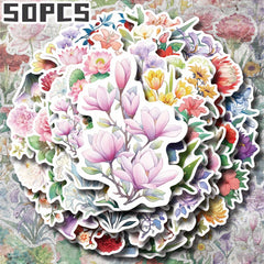 50pcs Flower Illustration Stickers Non Repeating Decor for Holidays & B