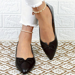 Women's Bowknot Ballet Flats Pointed Toe Slip On Faux Leather Shoes