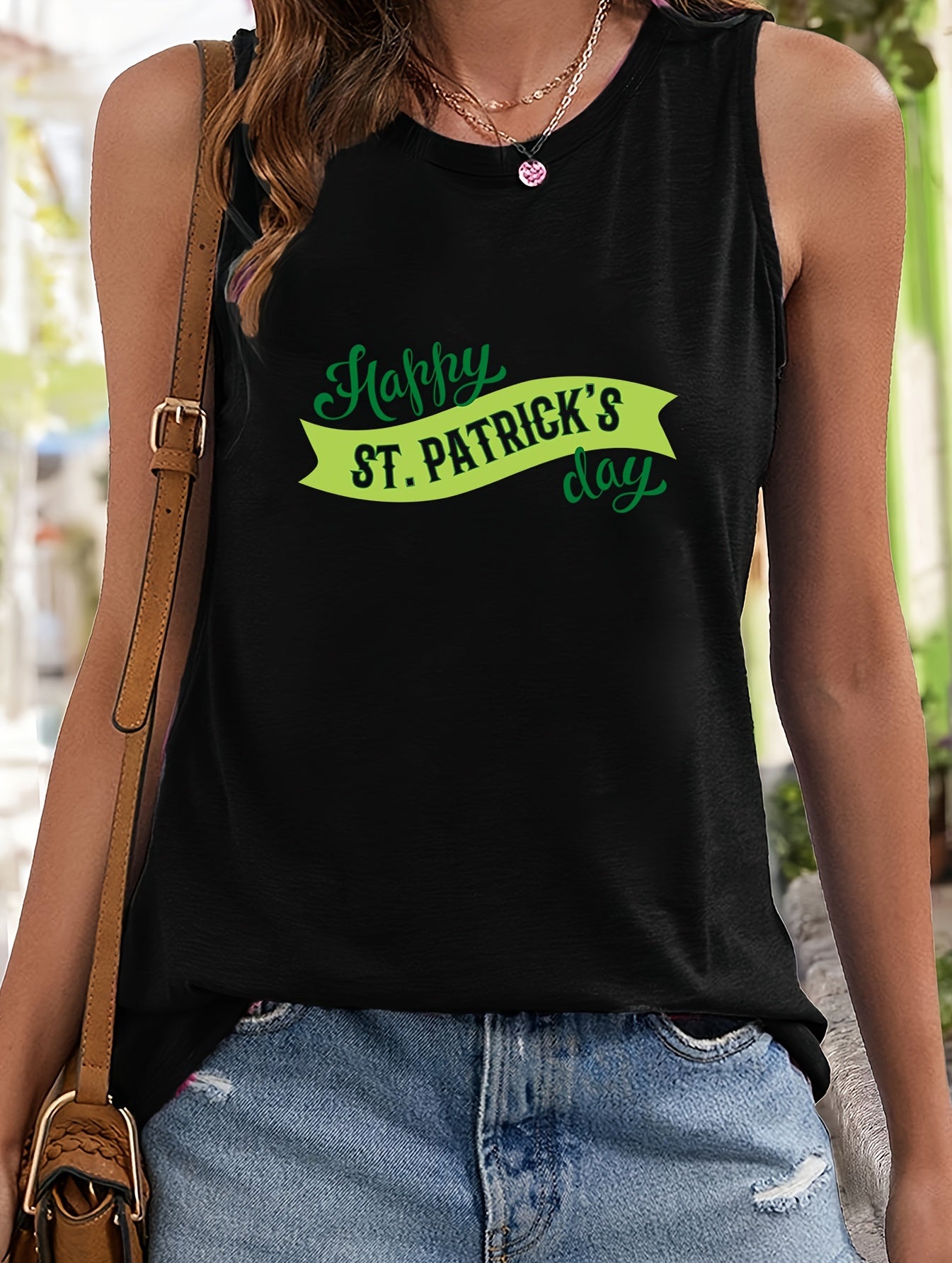Letter Print Sleeveless Sports Vest Round Neck Stretchy Top