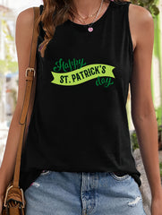 Letter Print Sleeveless Sports Vest Round Neck Stretchy Top