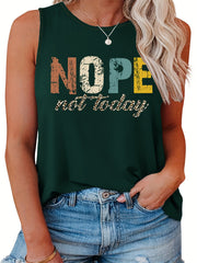  Casual Tank Top Women's Plus Letter Print Round Neck Slight Stretch