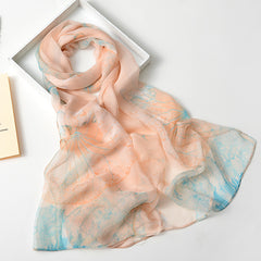 Lotus Print Thin Scarf Women's Shawl Head Wrap Windproof Bandana