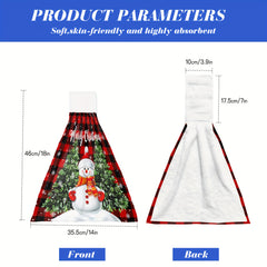 Christmas Snowman Pattern Fingertip Towel Hanging Towel Plaid Soft Absorbent