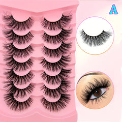 7 Pairs Fluffy Volumized Faux Mink Eyelashes - Cat Eye Look, 17mm