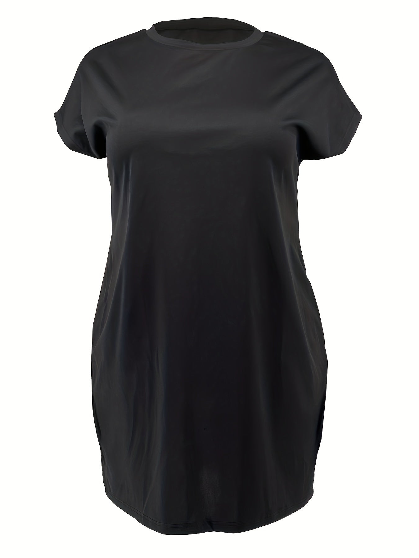 Plus Size Solid Cap Sleeve Mini Dress With Pockets