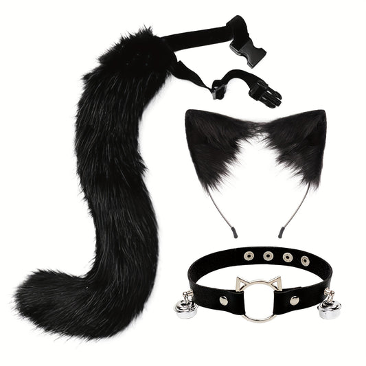 Cat Ears Cat Tail Set Fox Cosplay Cat Tail Accessories Strap Cat Ear Hair Hoop