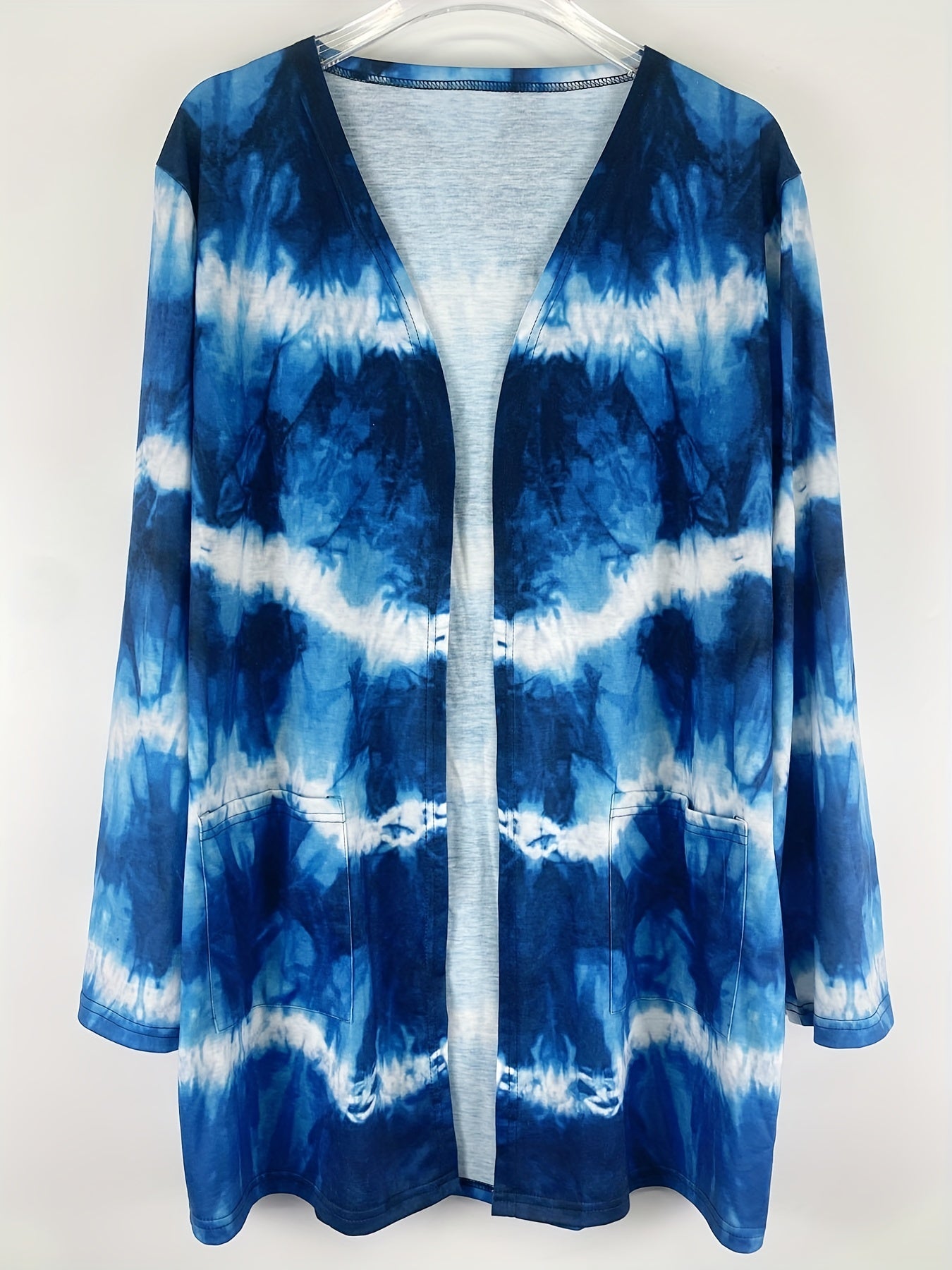  Colorblock Open Front Cardigan With Pockets