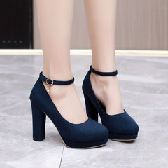 Women's Platform Chunky High Heels Ankle Buckle Strap Pumps