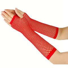 Y2K Candy Fishnet Gloves Bright Fingerless Gloves Elastic Decorative