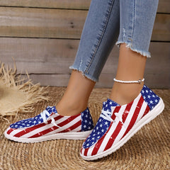 Women's Flag Pattern Elements Sneakers Low Top Slip-On Canvas Shoes Independence