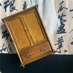 Vintage Wooden Dollhouse Wardrobe Cabinet with Double Doors and Drawers