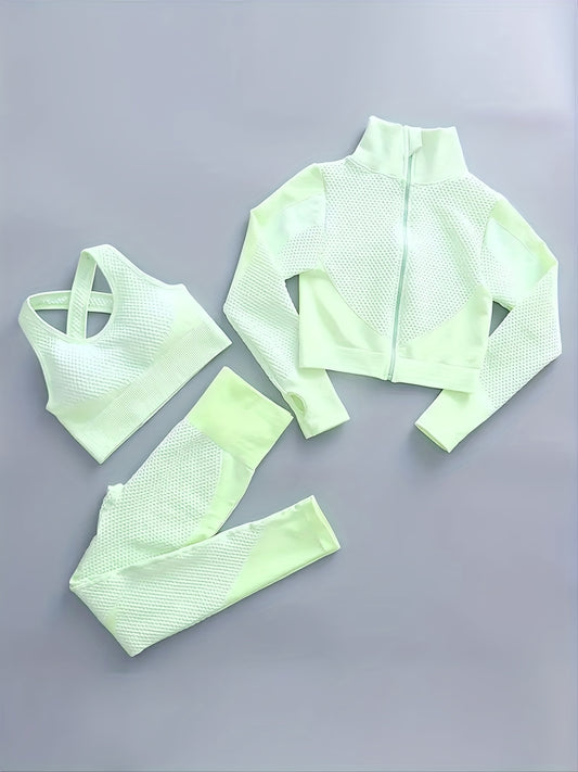 Ultimate Yoga Fitness Set: Seamless Top, Leggings, Sports Bra