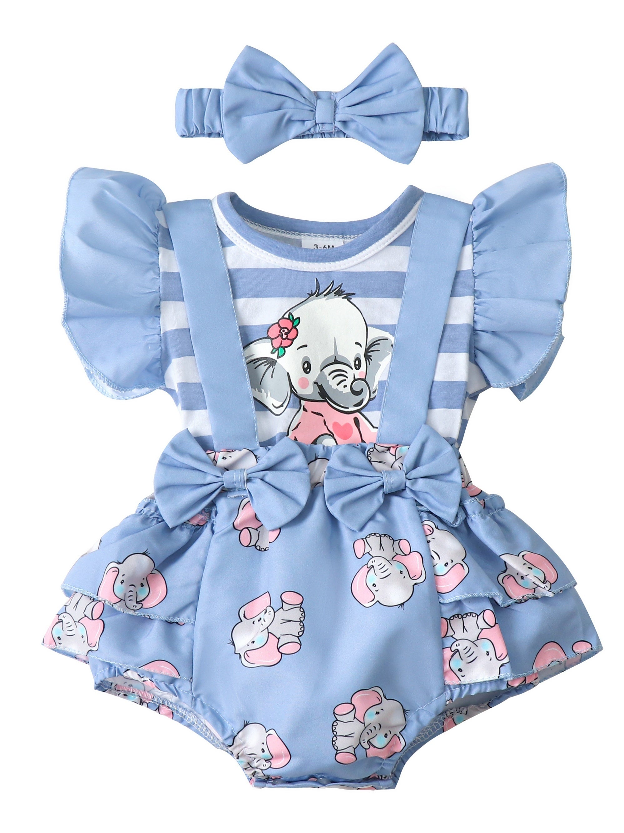 2pcs Baby Girls Elephant Fly Sleeve Onesie & Headband Set
