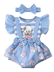 2pcs Baby Girls Elephant Fly Sleeve Onesie & Headband Set