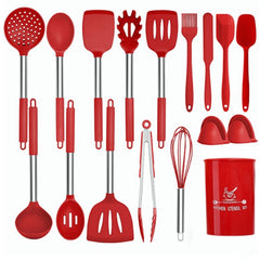 17pc Non Stick Silicone Cooking Utensil Set with Stainless Steel Handles