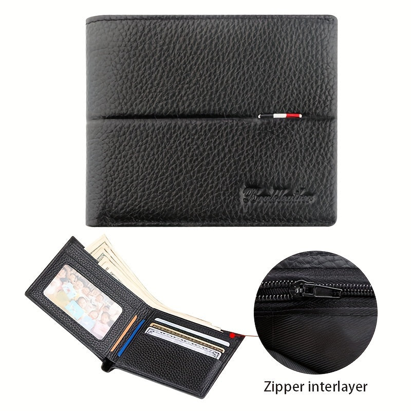 Men's Leather Short Wallet Top Layer Cowhide Wallet Large Capacity Card Holder